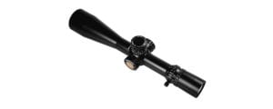 A close up of a black rifle scope for fire arms