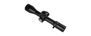 A close up of a black colored rifle scope