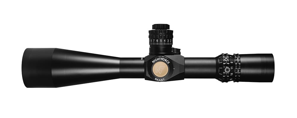 A nightforce rifle scope pointing to the left