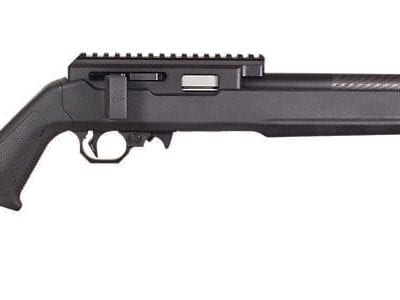 A long black summit rifle fire arm with thumbhole