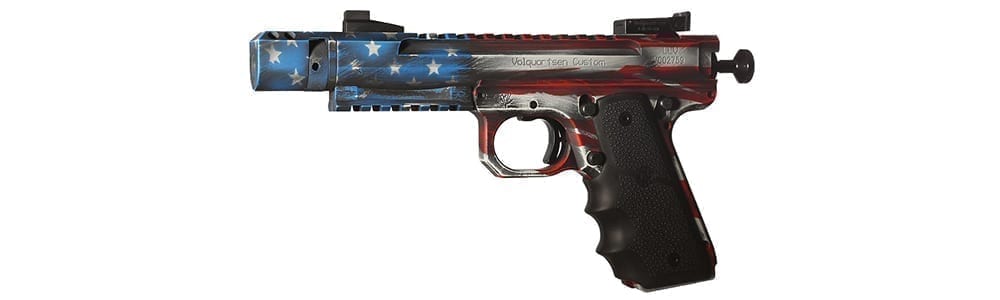 pistol painted in red blue and white