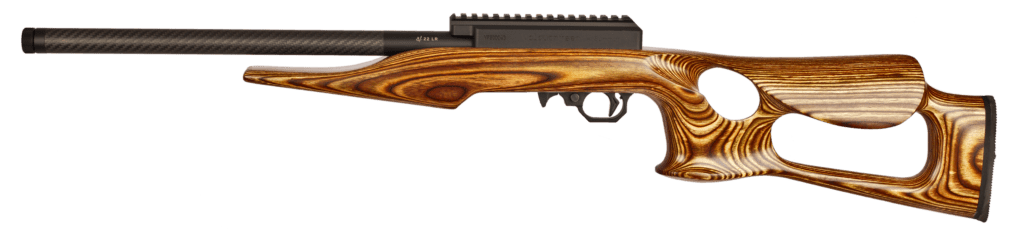 A summit rifle with brown lightweight thumbhole
