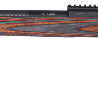 A brown and gray laminated lightweight rifle