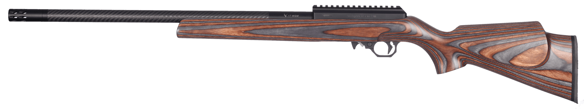 A brown and gray laminated lightweight rifle