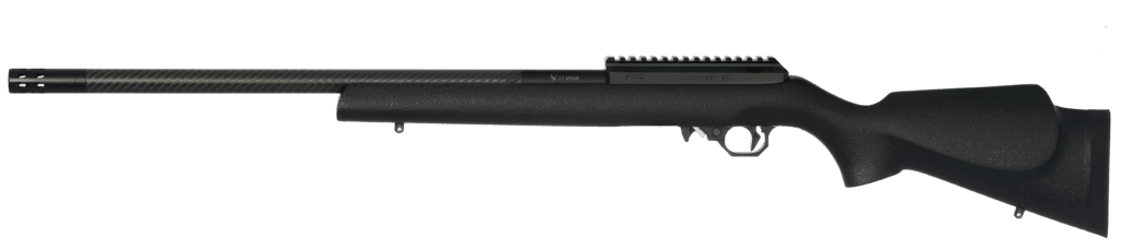 A lightweight black rifle with mcmillan stock