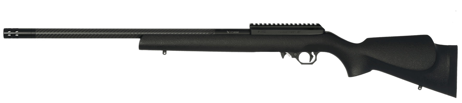A lightweight black rifle with mcmillan stock