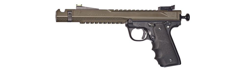 long barrel black and dark brown pistol 2